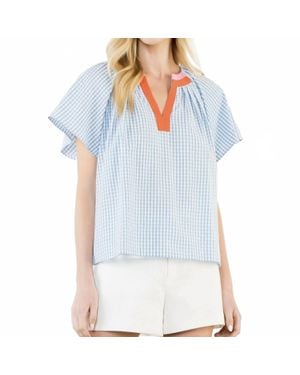 Thml Gingham Pattern Short Sleeve Top - Blue
