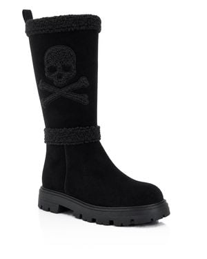 Philipp Plein Suede Boots Skull And Bones - Black