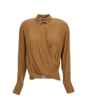 Q-WINS Wrap-Style Long-Sleeved Shirt With Draped Front - Natural