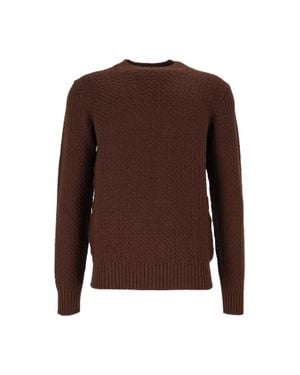 Circolo 1901 Textured Short Crewneck Wool Sweater - Brown