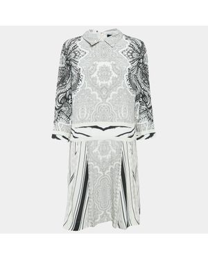Roberto Cavalli Printed Crepe Short Dress - Gray