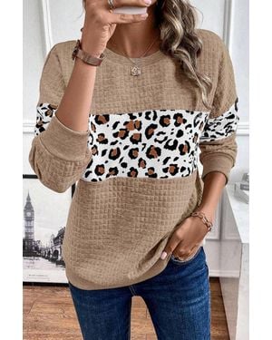 TRUEDAMES Leopard Quilted Patchwork Crew Neck Sweatshirt - Natural