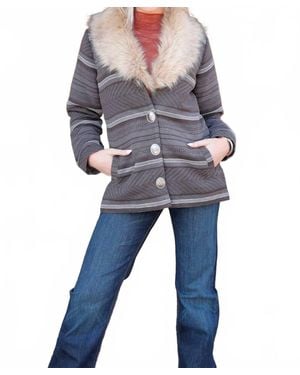 Cinch Ladies Jacket Western Stripe Button Below The Waist - Blue