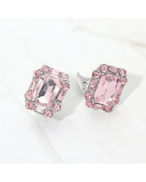 Fashnzfab Emerald Cut Stone Evening Clip On Earrings - Pink