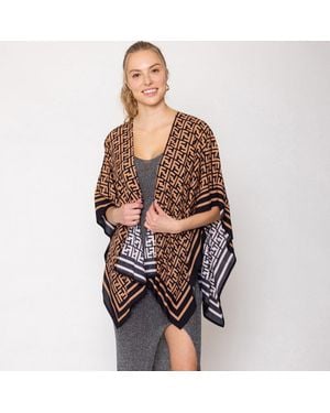 TRUEDAMES Geometric Pattern Print Ruana Poncho - Brown