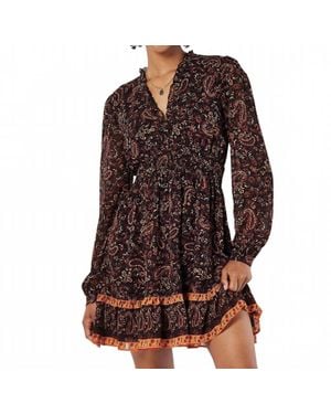 Apricot Paisley Border Ruffle Dress - Brown