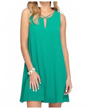 She + Sky Sleeveless Lined With Crisscross Neck Detail Dress - Green