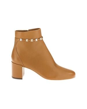 Ferragamo Chain-Link Leather Ankle Boots - Brown