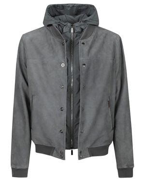 Moorer Darren-Ur College Sheep Skin Bomber Jacket - Gray