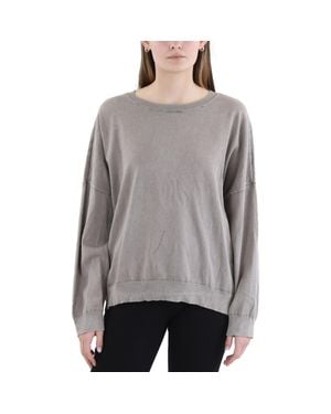 Barefoot Dreams Ribbed Trim Cotton Pullover Sweater - Gray