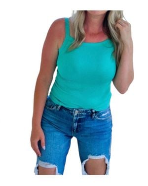 Zenana Solid Mini Ribbed Tank Top - Blue