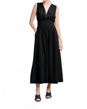 Ottod'Ame Poplin V-Neck Long Dress - Black