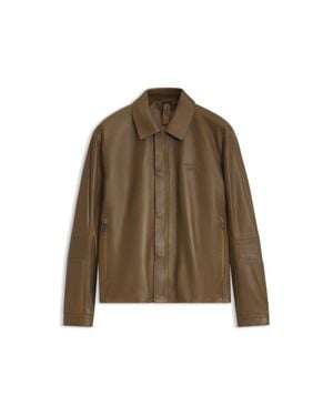 BOSS Porsche X Leather Jacket With Concealed Magnetic Closure - Green