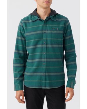 O'neill Sportswear Redmond Flannel Shirt Striped Cotton Hooded Fts86 - Green