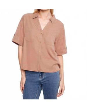 Charlie b Short Sleeve Button-Front Tencel Shirt Top - Blue