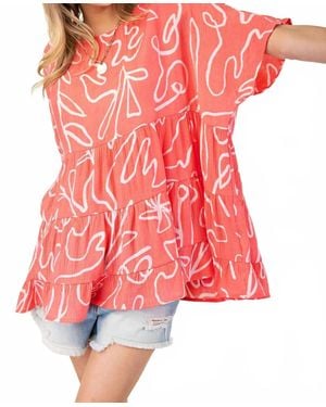 Easel Printed Peach Blossom Babydoll Tunic - Red