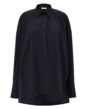 DI.LA3 PARI' Oversized Dark Cotton Shirt - Blue