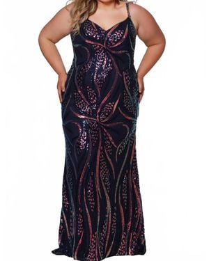 Sydney's Closet Sweep Train Sleeveless Gown - Blue