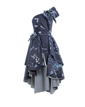 Saiid Kobeisy One-Shoulder Printed Denim Short Dress - Blue