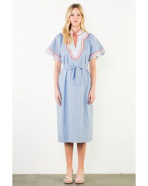Thml Short Sleeved Stripe Pattern Midi Dress - Blue