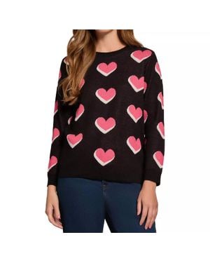Jones New York Scatter Heart Crewneck Jones Sweater - Black