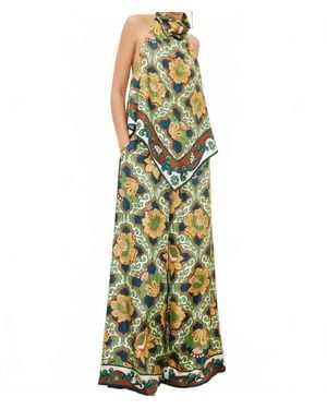 ALÉMAIS Liana Silk Palazzo Pant - Green