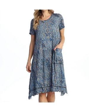 Jess & Jane Dakota Crushed Short Sleeves Pocket Dress - Blue