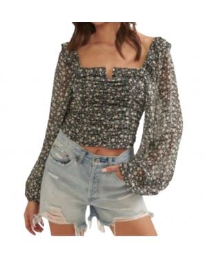 Promesa Sheer Floral Crop Top - Gray