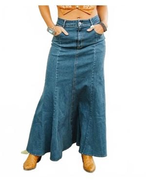 Lucky & Blessed Long Denim Maxi Skirt - Blue