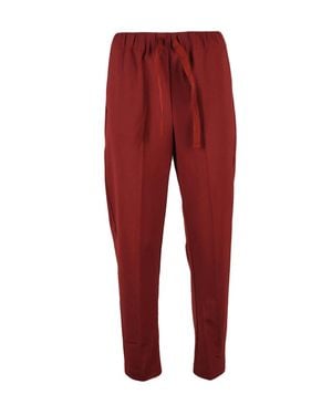 Semicouture Pleated Stretch Virgin Wool-Blend Pants - Red