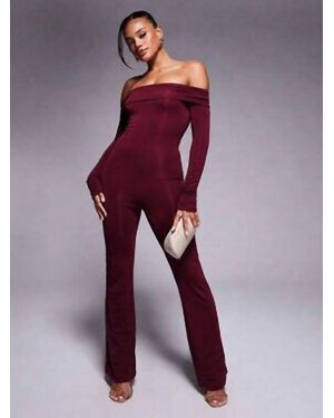 Oh Polly Off-Shoulder Ruched Jumpsuit - Purple