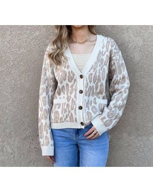 Wishlist Leopard Cardigan With Pockets - Gray