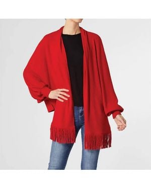 Coco + Carmen Cheryl Soft Cardigan With Fringe Wrap - Red