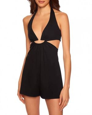 Susana Monaco Half Moon Cutout Halter Romper - Black