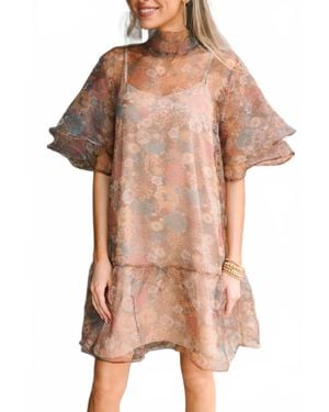 Listicle Ruffle Organza Mini Dress - Brown