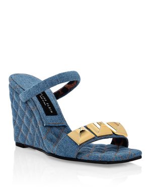 Philipp Plein Denim Sandals Wedge Studs - Blue