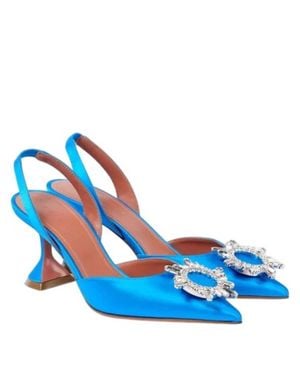 AMINA MUADDI Begum 70 Satin Slingback Pumps - Blue