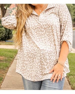 Dear Lover Apricot Leopard Vneck Plus Size Top - Natural