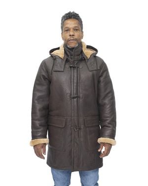 Infinity Leather Sheepskin Hooded Duffle Coat-Hanko - Gray