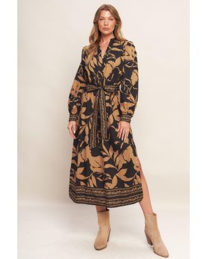 TRUEDAMES Autumn Leaf Woven Midi Dress - Natural
