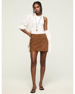 Lucky Brand Festival Suede Mini Skirt - Natural