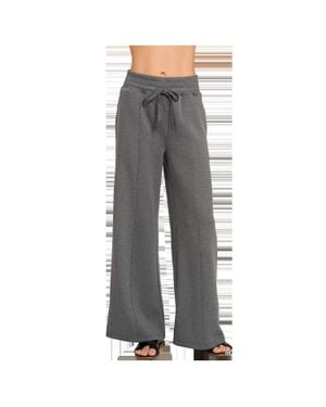 Zenana Scuba Seamed Wide-Leg Pants - Gray