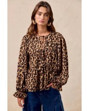Bibi Bow Tie Front Tiered Top - Brown