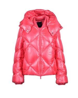 Add Quilted Short Down Jacket With Glossy Finish - Pink
