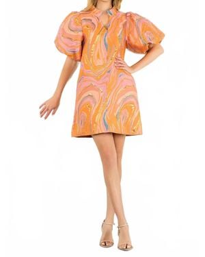 Thml Puff Sleeve Textured Mini Dress - Orange