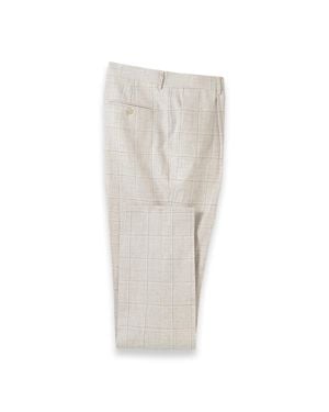 Paul Fredrick Windowpane Linen Blend Single Pleat Suit Pants - White