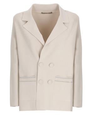 D. EXTERIOR Viscose Embellished Double-Breasted Blazer - Natural
