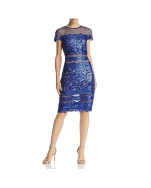 Tadashi Shoji Sequined Illusion Cocktail Dress - Blue