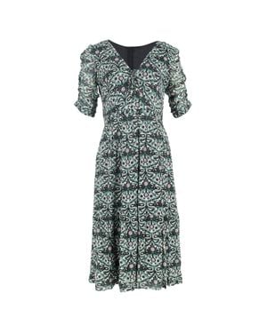 Ba&sh Printed Gathered Sleeve Midi Dress - Gray