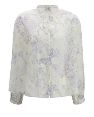 forte_forte Floral Print Shirt With Classic Collarless Design - Gray